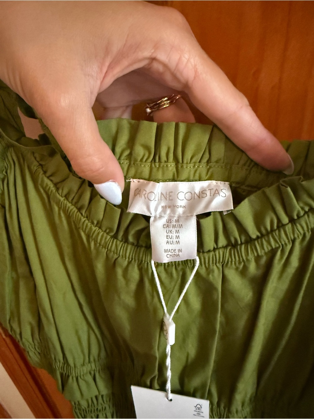 Caroline Constas Cotton drop waist scrunch smocked maxi dress green NEW - Picture 5 of 11
